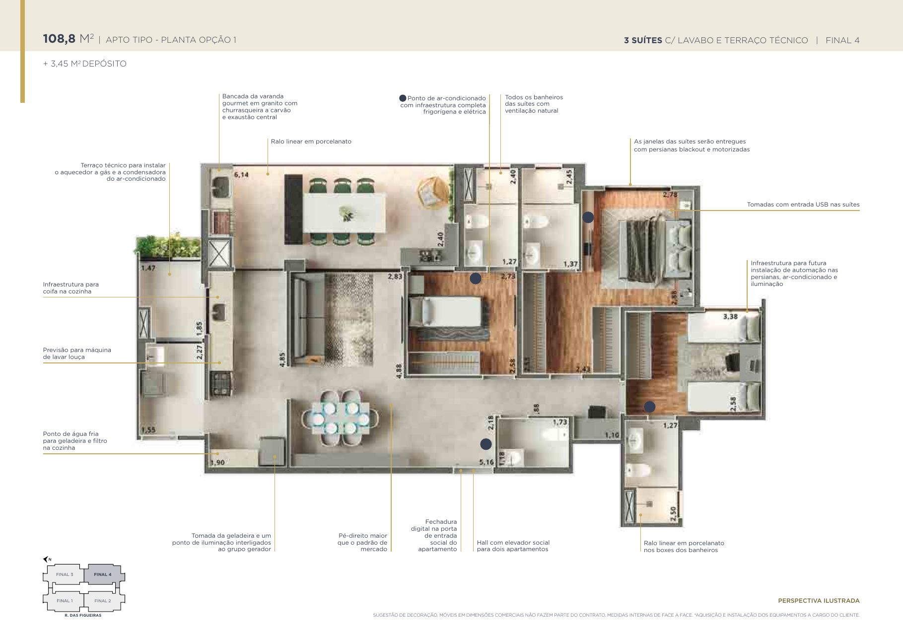 Apartamento decorado de 3 suítes