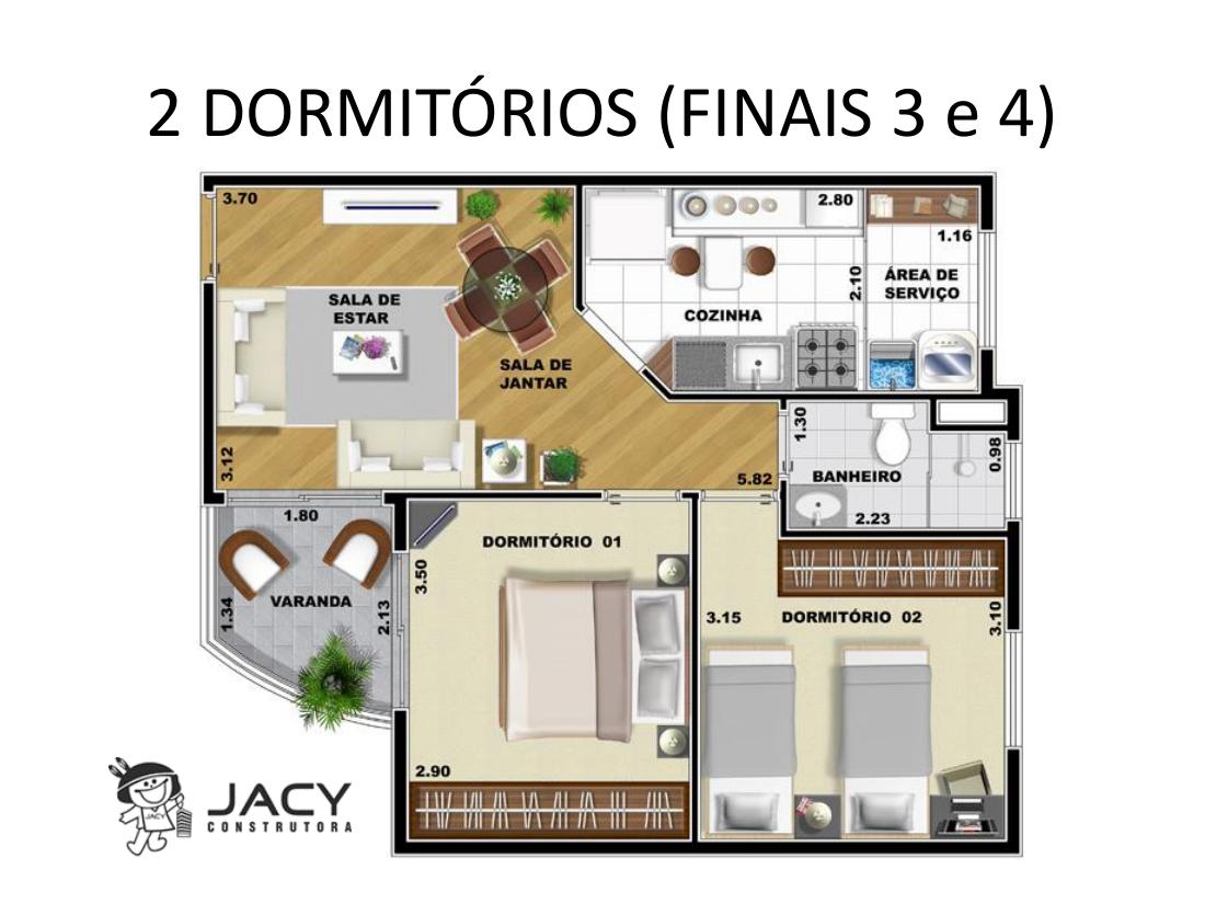 Planta 2 dormitórios — 56 m² (Finais 3 e 4)