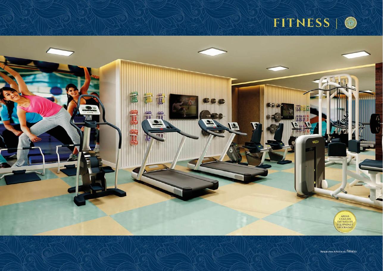 Fitness equipado e decorado